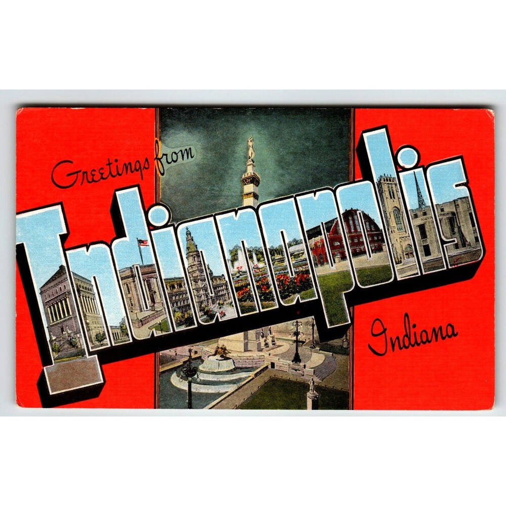 Greetings From Indianapolis Indiana Large Big Letter Postcard Linen Unused Kropp